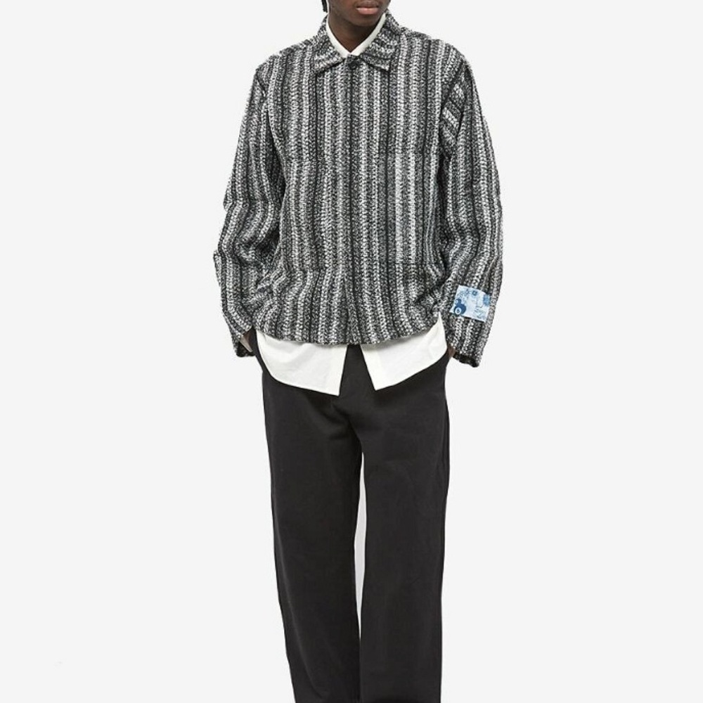 Jungles Jungles Boucle Minimal Workwear Jacket in Black Stripe